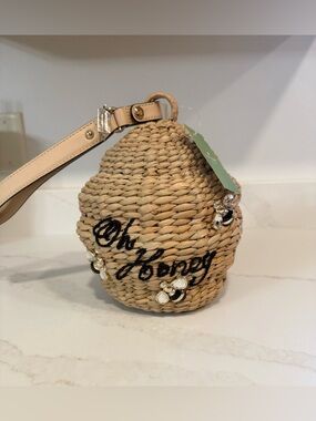 Kate Spade New York Down The Rabbit Hole Wicker Oh Honey Beehive Clutch Bag NWT